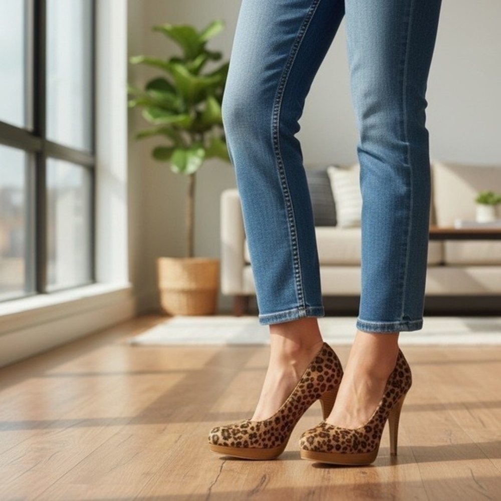 WILD DIVA Leopard Print Brown Black High Heel Pumps Sandals Women's Size 6 NIB